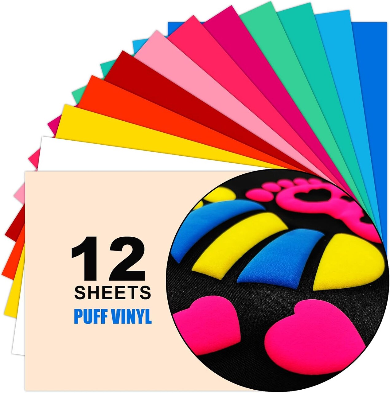 Puff Vinyl Heat Transfer, 12Pcs 12”X10” 3D Puff Heat Transfer Vinyl Sheets